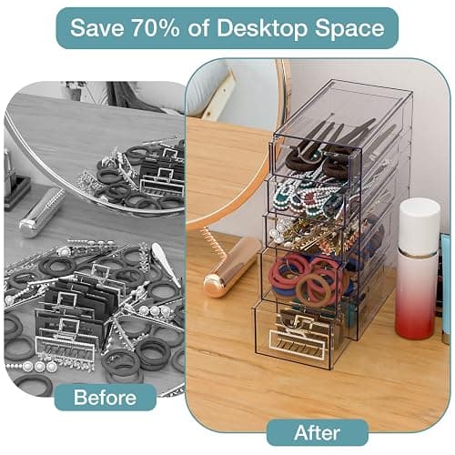 Noverlife Clear Containers for Hair Accessory Organizing, Plastic Hair Accessory Organizer Box with 5 Drawers, Hair Accessory Container, Storage Organization Drawers Set for Hair Ties Accessory thumbnail 6