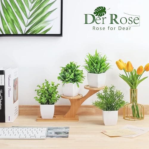 Der Rose 4 Pack Mini Faux Plants Small Plants for Home Shelf Decor | Beautiful vibrant color，suitable for desks shelves windowsills bathrooms offices decor, lightweight and easy to place thumbnail 4