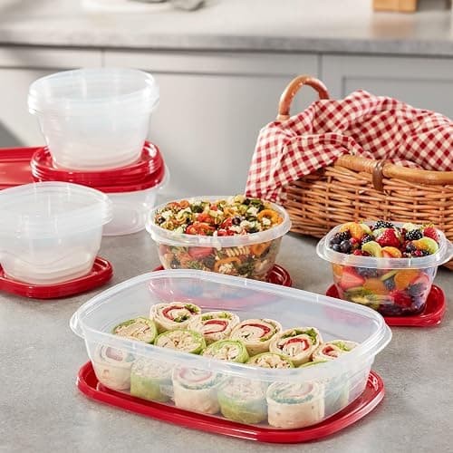 Rubbermaid TakeAlongs Food Storage Containers, 52 Piece Plastic Container Set, Dishwasher and Microwave Safe Meal Prep, Snack, and Lunch Container, BPA Free, Ruby Red thumbnail 4