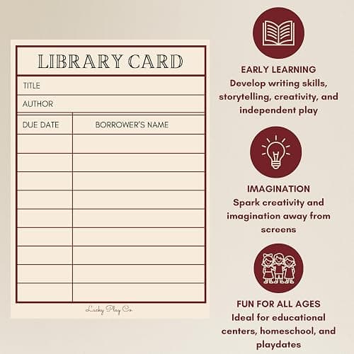 Library Play Notepad for Kids – Pretend Librarian Library Card Books Imaginative Role-Play Playtime Pad – Large 5x7” Notepad, 50 Pages, Made in USA thumbnail 3