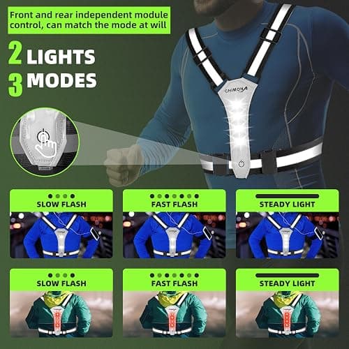 LED Reflective Vest Running Gear, 360° High Visibility Running Vest with Adjustable Waist/Shoulder, USB-C Rechargeable Running Lights for Runners Night Jogging Running Dog Walking Cycling thumbnail 3