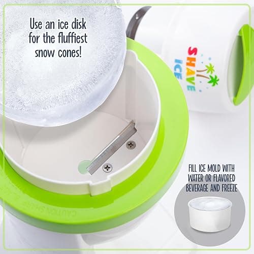 Nostalgia Snow Cone Shaved Retro Table-Top Slushie Machine - Includes 1 Reusable Plastic Cup and Ice Molds, White, Green thumbnail 6