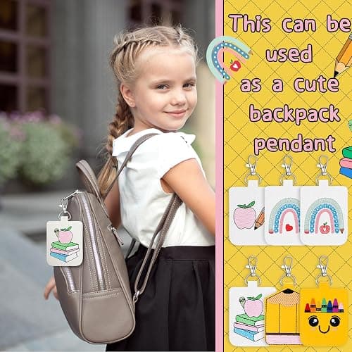 MotiMind 6 Pcs Classroom Doorbell Holder for Teachers Lanyard, PU Leather Class Bell Keychain Case for Back to School Gift(Crayon, Pencil, Rainbow, Book) - Crayon, Pencil, Rainbow, Book thumbnail 6