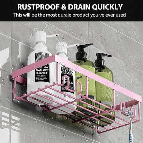 DIFULI Shower Caddy Shelf Organiser 2 Pack, No Drill Pink Shower Shelves,Self Adhesive Bathroom Caddy, Shower Storage Accessories thumbnail 6