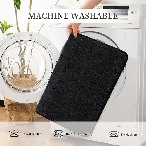 Memory Foam Bathroom Rugs Sets 2 Piece - 0.87" Thick Soft Towel-Like Absorbent Bath Mat Set, Non Slip Machine Washable Bath Rugs Carpet for Bathroom Floor, Tub and Shower (32"x20"+24"x17", Black) thumbnail 6