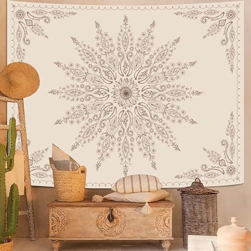 Fowocu Boho Floral Mandala Tapestry for Bedroom Aesthetic Bohemian Flower Wall Tapestry Beige Hippie Indian Small Tapestries Wall Hanging for Living Room Dorm Decor 40 x 30 Inch thumbnail 5
