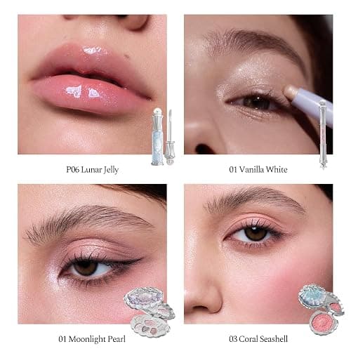 Flower Knows Shell’s Jewel 13-Piece Makeup Gift Box Set,Lip Gloss×2+Blush×1+ Eyeshadow Palette×1+Highlighter×3+Hand Mirror×1+Hair Clip×1+Mini Powder Puff×1+Blush Brush×1+Eyeshadow Brush×1+Gift Box×1 thumbnail 3