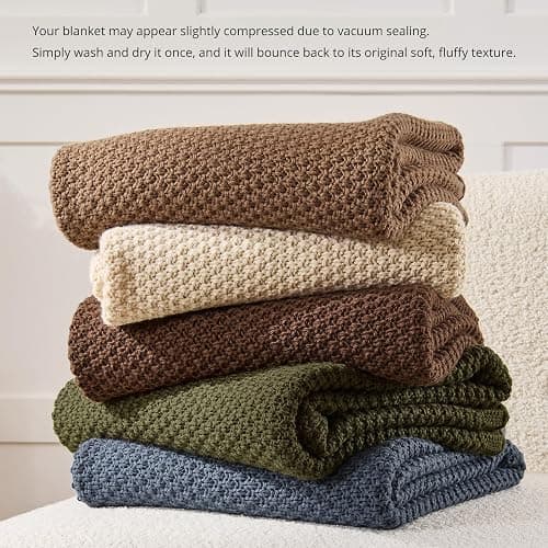 OnesCosy Dark Brown Throw Blanket, Chocolate Knit Throw Blanket for Couch, Soft Cozy Warm Lightweight Decorative Reversible Moss Stitch Knitted Blankets for Bed, 50x60 Inches, Chocolate Brown thumbnail 8