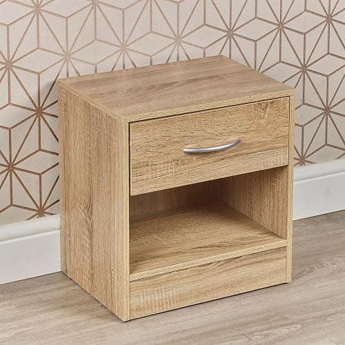 URBNLIVING 1 Drawer Compact Wooden Bedroom Bedside Cabinet Furniture Nightstand Side Table (Anthracite Oak) thumbnail 3