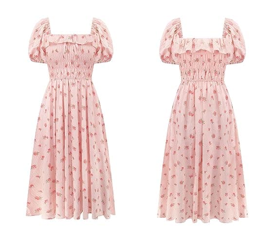 R.Vivimos Womens Summer Floral Print Puff Sleeves Vintage Ruffles Midi Dress thumbnail 6
