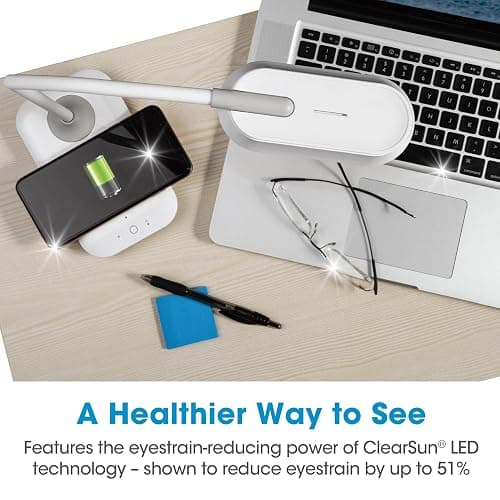 OttLite Achieve LED Sanitizing Desk Lamp Wireless Charging and USB Charging - Touch Activated, Flexible Neck, Modern Light for Reading, Crafting & Office Desktop thumbnail 3