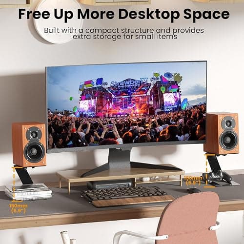 PUTORSEN Desktop Speaker Stands Pair, Speaker Riser for Most Small & Medium Bookshelf Speakers, Computer Speakers, and Studio Monitors, Cantilevered Speaker Stand with Vibration Absorption Pad, Black thumbnail 2