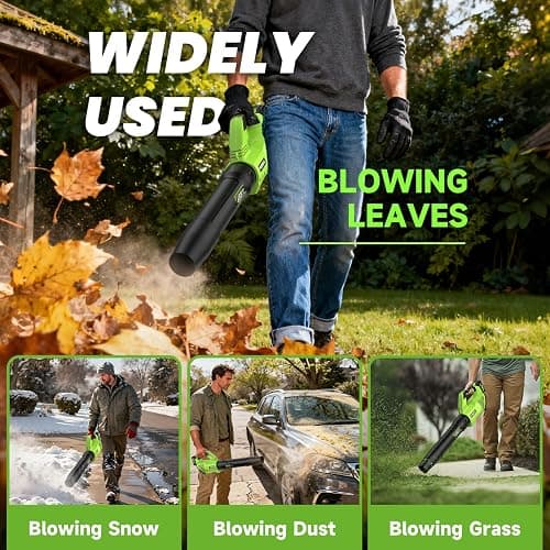 Leaf Blower Cordless, 650CFM Electric Leaf Blowers with 2 x 5.2Ah Batteries and Charger, 3 Speed Modes, 1 x Adjustable Shoulder Strap, Powerful Blowers for Lawn Care, Patio, Dust, Blowing Leaves thumbnail 7