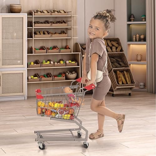 Milliard Toy Metal Shopping Cart - Supermarket Pretend Play Grocery Cart for Kids and Toddlers thumbnail 2