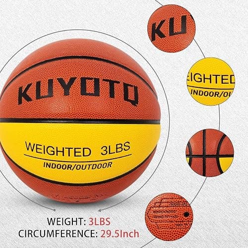 KUYOTQ 3LBS/3.3LBS/2.2LBS Weighted Heavy Training Basketball 29.5/28.5" in and Outdoor Improving Handling Dribbling Passing Rebounding Skill Composite Size 7/6 Weighted Training Basketball Equipment thumbnail 6