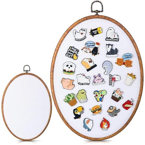 Yalikop Pin Display Board Fabric Enamel Pin Boards for Wall 11.4 x 8.6 in Wall Hanging Oval Brooch Earrings Necklace Jewelry Holder Organizer Display Storage for Home Christmas Holiday (White) - Image 1