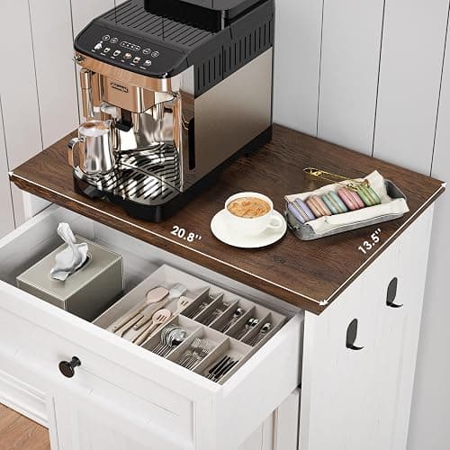 NEWOWNDS Tilt Out Trash Can Cabinet 13 Gallon Hidden Trash Garbage Can Cabinet with Drawer,Waterproof Cutting Board,Pet Proof Hidden Garbage,Laundry Bathroom, White thumbnail 3