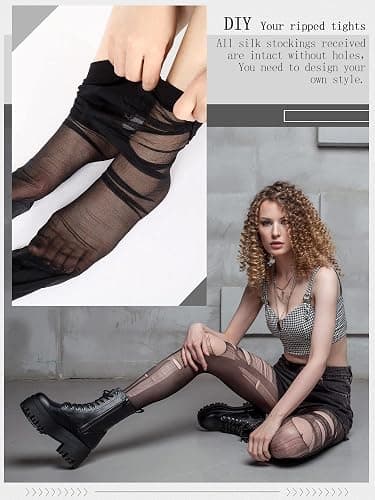 Patelai 8 Pairs Black Ripped Tights Disposable Ripped Stockings for Women Gothic Leggings Grunge Pantyhose for Halloween DIY thumbnail 3