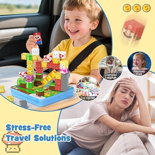 hunloot 49PCS Mini Magnetic Tiles Travel Toys for Kids Ages 4-8, Magnetic Building Blocks Adventure Set with Portable Iron Storage Box & Play Base, STEM Learning Activities for Toddlers 3-5 thumbnail 5