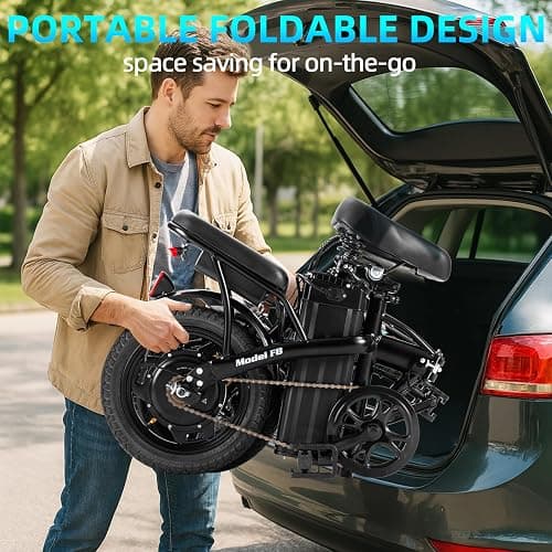Sportpules 500W Folding Electric Bike, 22MPH Large Removable Battery E-Bike, 14" Fat Tire Adult Electric Bicycles for Commute thumbnail 6