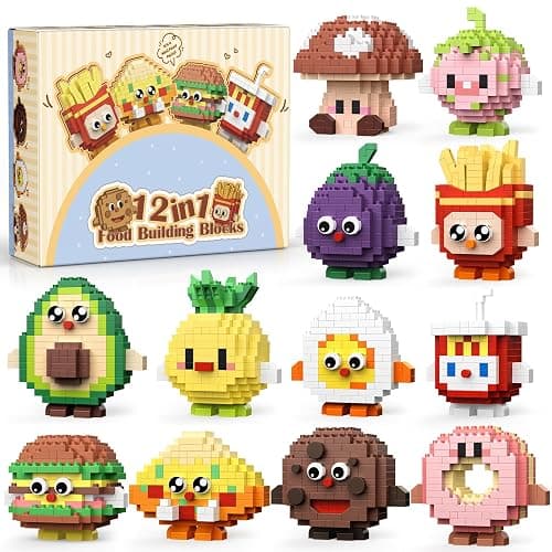 HIGH GODO 12 Pack Food Party Favors Building Set, Mini Food Building Blocks Sets, Goodie Bags Stuffers, Blind Box Style Classroom Small Prize Toys Gifts for Adults Teens Age 14+ - Image 1