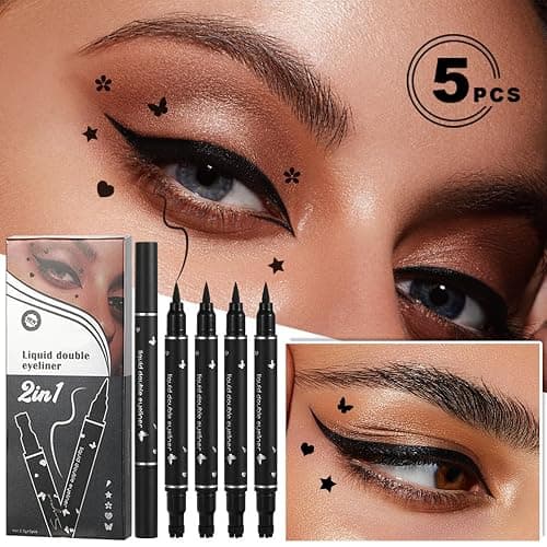 XINGXYUEL 5PCS Liquid Winged Eyeliner Stamp Pen Set - Double-headed Black Eye Liner Pencil - Long-lasting Waterproof Stamp Eyeliner Set for Eye Makeup - Star, Heart, Flower, Butterfly, Triangle thumbnail 7