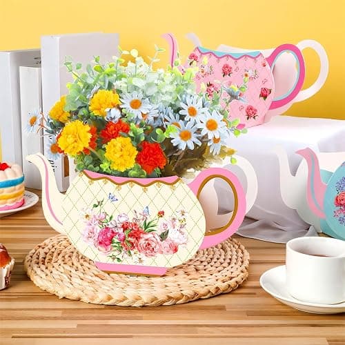 Yinder 6 Pcs Tea Party Decorations Princess Party Flower Boxes Centerpiece Floral Teapot Centerpiece for Floral Tea Themed Birthday Wedding Supplies(Sweet Tea Pot) thumbnail 2