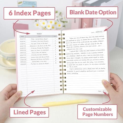 SUNEE Journaling Notebooks, A5 Lined Spiral Notebook for Women, 146 Pages College Ruled Hardcover Notebook for Work, Note Taking, Journaling and Office School Supplies, A5 - Pink thumbnail 3