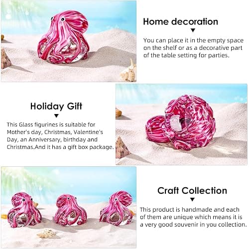 EUSTUMA Hand Blown Glass Octopus Figurine Ornament,Sea Animal Ornament for Fish Tank Aquarium,Sea Animals Collection for Birthday Gift,Glass Office Paperweight for Desk. thumbnail 4