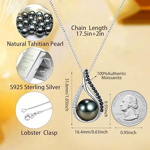 Gifts for Women-Wife- Real Tahitian-Pearl-Necklace, Birthday Anniversary Valentines Gifts For Her Wife Christmas - Mother's Day Gift for Mom - Companion Necklace For Women Luxury Fine Jewelry thumbnail 6