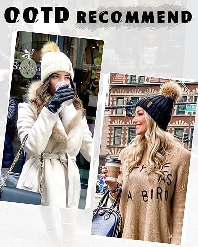 FURTALK Winter Hats for Women Double Layer Fleece Line Beanie Hat with Bobble Pom Pom Hats thumbnail 3