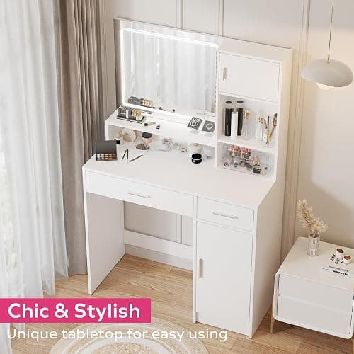 MIRROTOWEL Vanity Desk with Mirror and LED Light Strip,Dressing Table with Large Drawer, 3 Level Storage Dresser & 3 Lighting Modes Adjustable Brightness, Suitable for Bedroom thumbnail 7