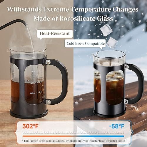 Veken French Press Coffee Maker 34oz, No Plastic Touching Cafe,Thickened Glass Stainless Steel Brewer, Cold Brew Cafetera Tea pot for Kitchen Travel Camping, Gifts, Decor, Bar Accessories, Dark Pewter thumbnail 6