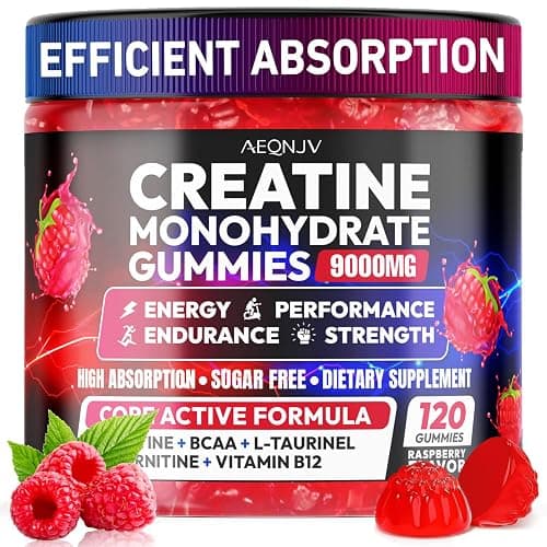 AEQNJV Creatine Gummies Monohydrate Complex 9000MG, Pre-Workout for Men & Women, Creatine Gummy with L-Taurine, BCAA 2:1, B12/6 for Muscle Support, Enhance Strength, Energy Boost-120 Count - Image 1