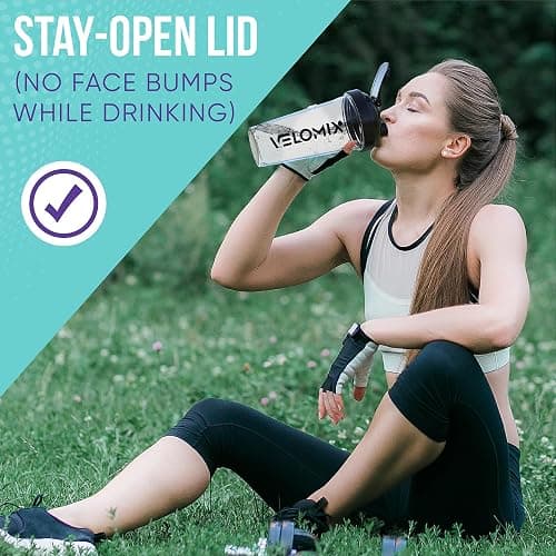 VELOMIX -2 Pack- 28 oz Protein Shaker Bottles for Protein Mixes - 2x Wire Whisk | Leak Proof Shaker Cups for Protein Shakes | Protein Shaker Bottle Pack (Black/Transparent) thumbnail 8