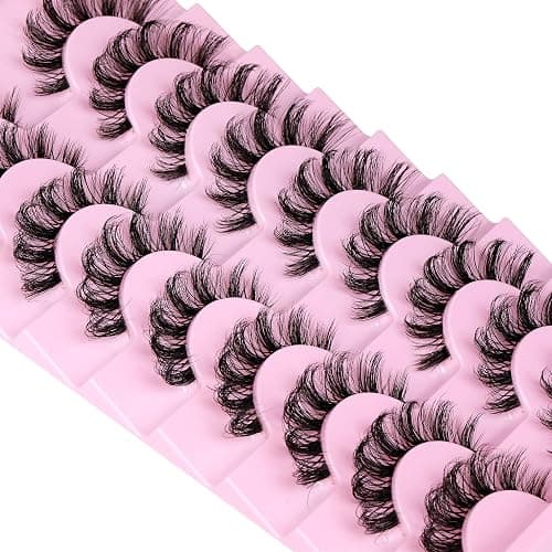 ALPHONSE Russian Lashes Clear Band False Eyelashes Natural Look D-Curly Fake Lashes Russian Strip Faux Mink Eyelashes 9 Pairs Pack thumbnail 4