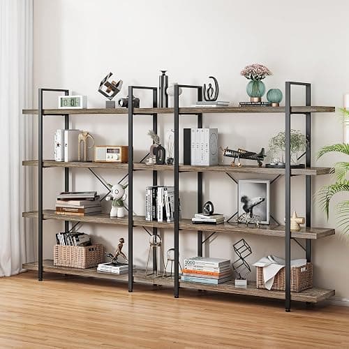 OtterOasis Heavy Duty 4-Tier Industrial Bookcase, 47" Wide Wood Bookshelf for Home Office, 120lbs Shelf Capacity, Rustic Shelving Display with Reinforced Horizontal Shelf for Living Room Bedroom,Grey thumbnail 8