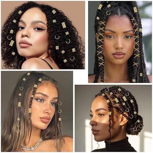 Hair Jewelry for Braids Gold Hair Accessories for Girls,Dreadlock Accessories Hair Cuffs Braids Clips for Women Pirate Costume Halloween Decoration,100 PCS thumbnail 7