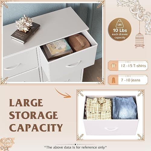 WLIVE White Dresser for Bedroom, 6 Drawer Double Dresser, Fabric Storage Tower with Fabric Bins, Chest of Drawers for Closet, Living Room, Hallway thumbnail 4