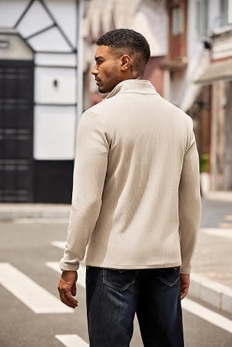 COOFANDY Mens Quarter Zip Pullover Lightweight Sweater Casual Long Sleeve Corduroy Half Zip Sweatshirt thumbnail 6