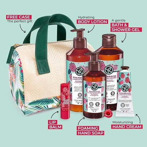 Yves Rocher Gift set Plaisir Nature, 6-piece Shower Gel 400ml, Hand cream 30ml, Body Lotion 390 ml, Lip balm 4.8 gr, Hand soap 190ml and a Free Vanity Case (Raspberry & Peppermint Gift Set) thumbnail 2