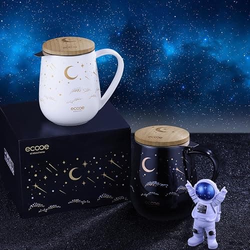 ecooe Teetasse mit Deckel und Sieb - 600 ml Keramik Tee Tasse Große Teetassen mit Edelstahl Teesieb und Deckel, Schwarz Keramik Teebecher Set mit Henkel für Losen Tee thumbnail 7