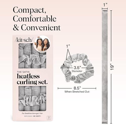 Kitsch Satin Heatless Curling Set – Heatless Curls Overnight with 34" Hair Curler & 2 Satin Scrunchies – Comfortable Hair Curlers to Sleep In for Frizz-Free, No Heat Damage Styling - Silver thumbnail 5