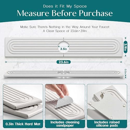 Eormoe Faucet Mat for Kitchen Sink – Diatomite Stone Drying Mat & Sink Protectors, Prevent Moisture – Sink Splash Guard Water-Absorbing Stone Tray for Bathroom Counter (Light Grey, 23.6" x 3.9") thumbnail 4