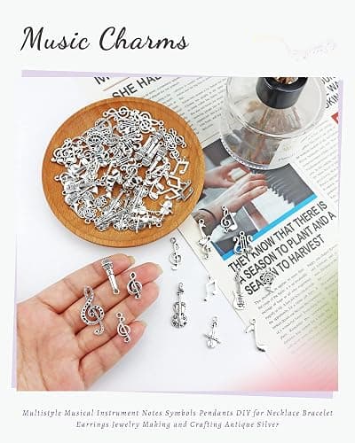 JIALEEY Music Charms Multistyle Musical Instrument Notes Symbols Pendants DIY for Necklace Bracelet Earrings Jewelry Making and Crafting Antique Silver 70PCS thumbnail 3