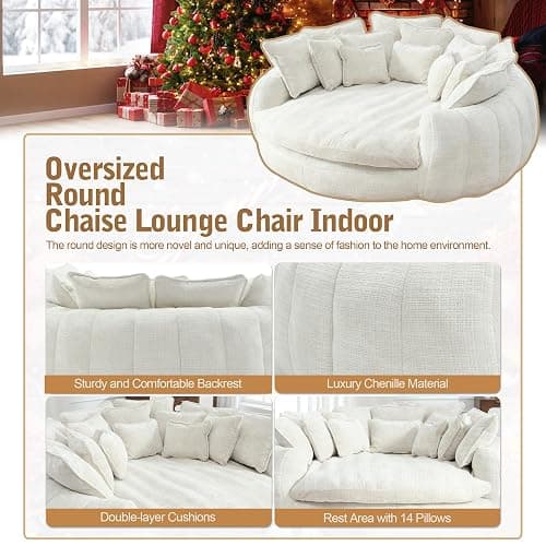 SumKea 82'' Oversized Upholstered Sofa Bed, Round Chaise Lounge Chair Indoor, Modern Chenille Boneless Couch, No Assembly Required, Plush Sleeper Chair with 14 Pillows for Living Room, Beige thumbnail 3