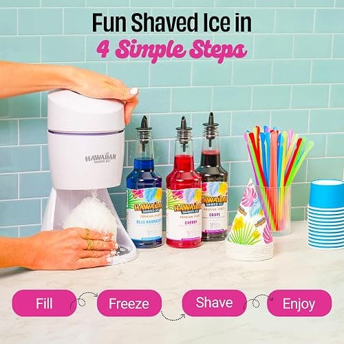 Hawaiian Shaved Ice S900A Snow Cone and Shaved Ice Machine with 2 Reusable Plastic Ice Mold Cups, Non-slip Mat, Instruction Manual, 1-year Manufacturer’s Warranty, 120V, White thumbnail 8