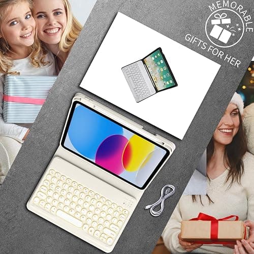 BQDIYOO Keyboard for iPad 11th Gen, 11/10.9inch iPad Case with Pencil Holder, 11inch A16/10.9" Slim Lightweight case with Wireless Backlight Keyboard Folio Cover Auto Wake/Sleep, Cream White thumbnail 9