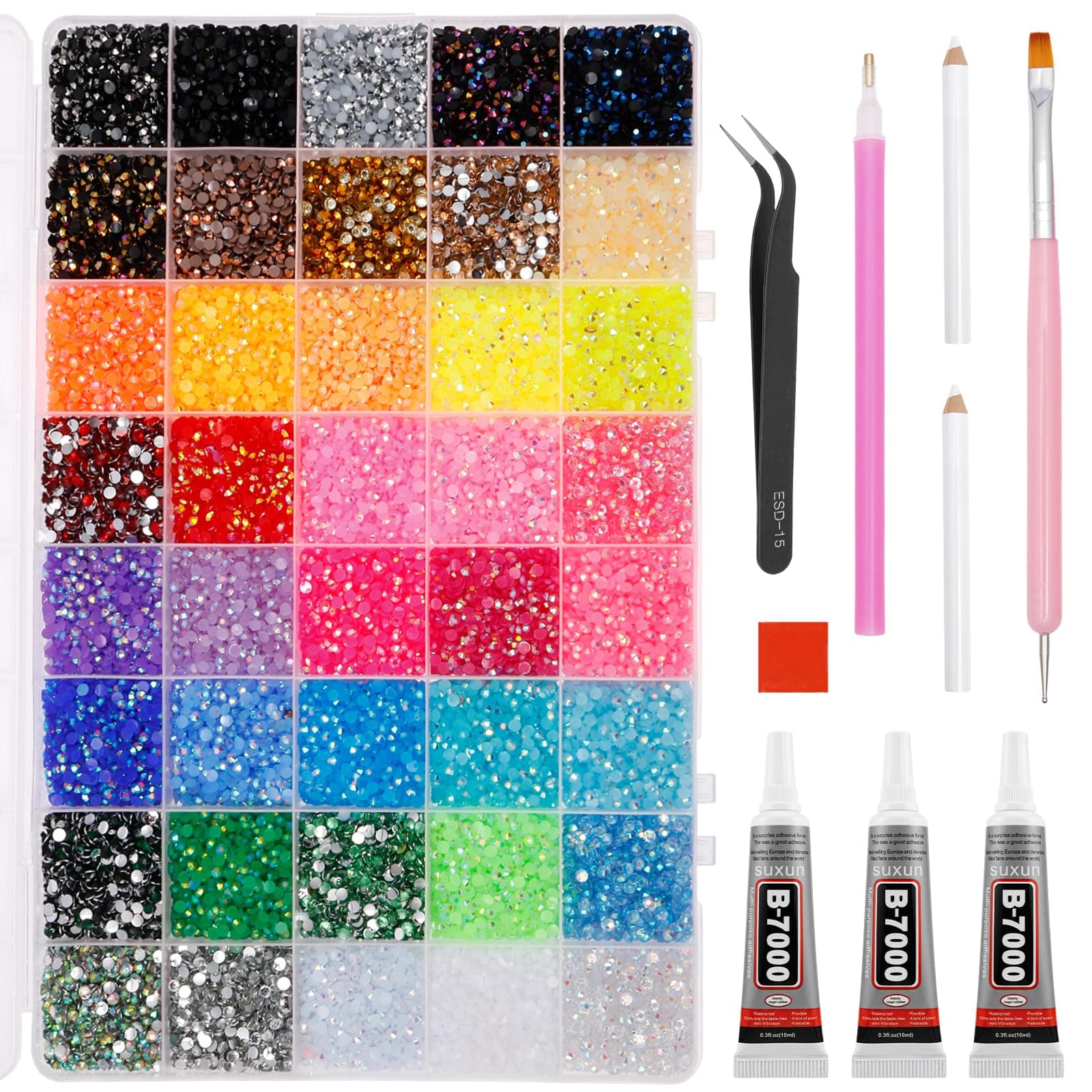 18000/32000/45000 PCS Resin Jelly Rhinestones with Tweezers,Mixed-Color 3mm Flatback Gems, Bedazzling Crystal for DIY Crafts Clothing Tumblers Mugs Shoes Fabric Nail Art for Crafting, Varied Shape (40 colors with 2× Pickup Tool) thumbnail 9
