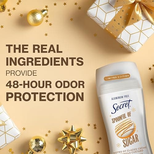 Secret Aluminum Free Deodorant for Women, 48hr Odor Protection with Pro-Hyaluronic Acid, PH Balancing Minerals, Holiday Dry Solid, Spoonful of Sugar with Glazed Crème & Vanilla Custard Scent, 2.4 oz thumbnail 6